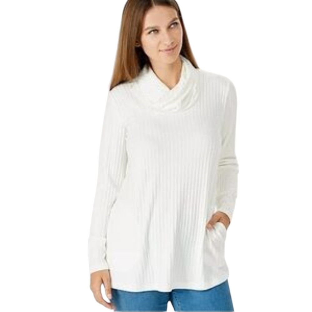 Susan Graver Weekend Wms Reg Sweater Rib Knit Long Sleeve Tunic Ivory Size 1X